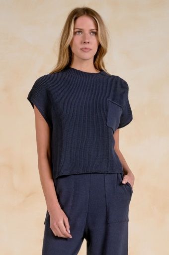 Cap Sleeve Sweater, Color: navy, Size: XS