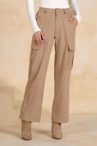 Suede Cargo Pants, Color: sand, Size: S