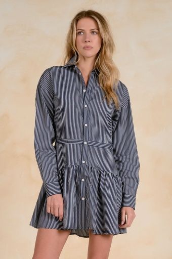Striped Button Down Curvey Dress, Color: blue stripe, Size: XS
