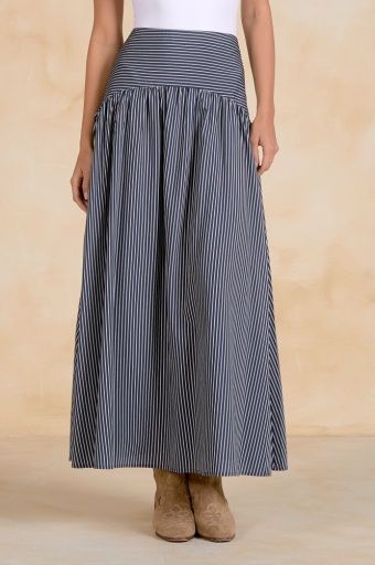 Striped Curved Midi Skirt, Colour: blue stripe, Size: XS