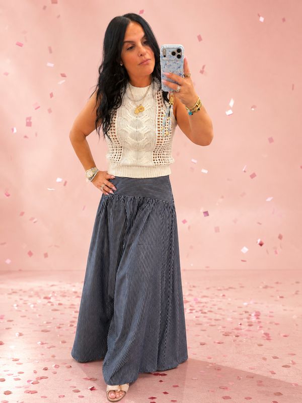 Striped Curved Midi Skirt