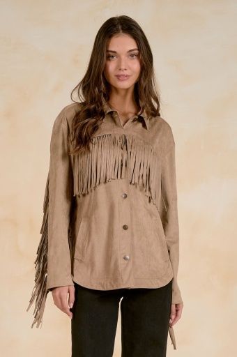 Suede Fringe Jacket, Color: sand, Size: S