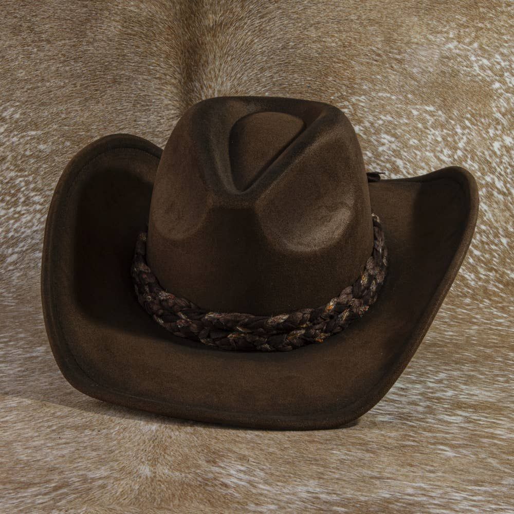 Braided Band Suede Cowboy Hat, Color: DBR