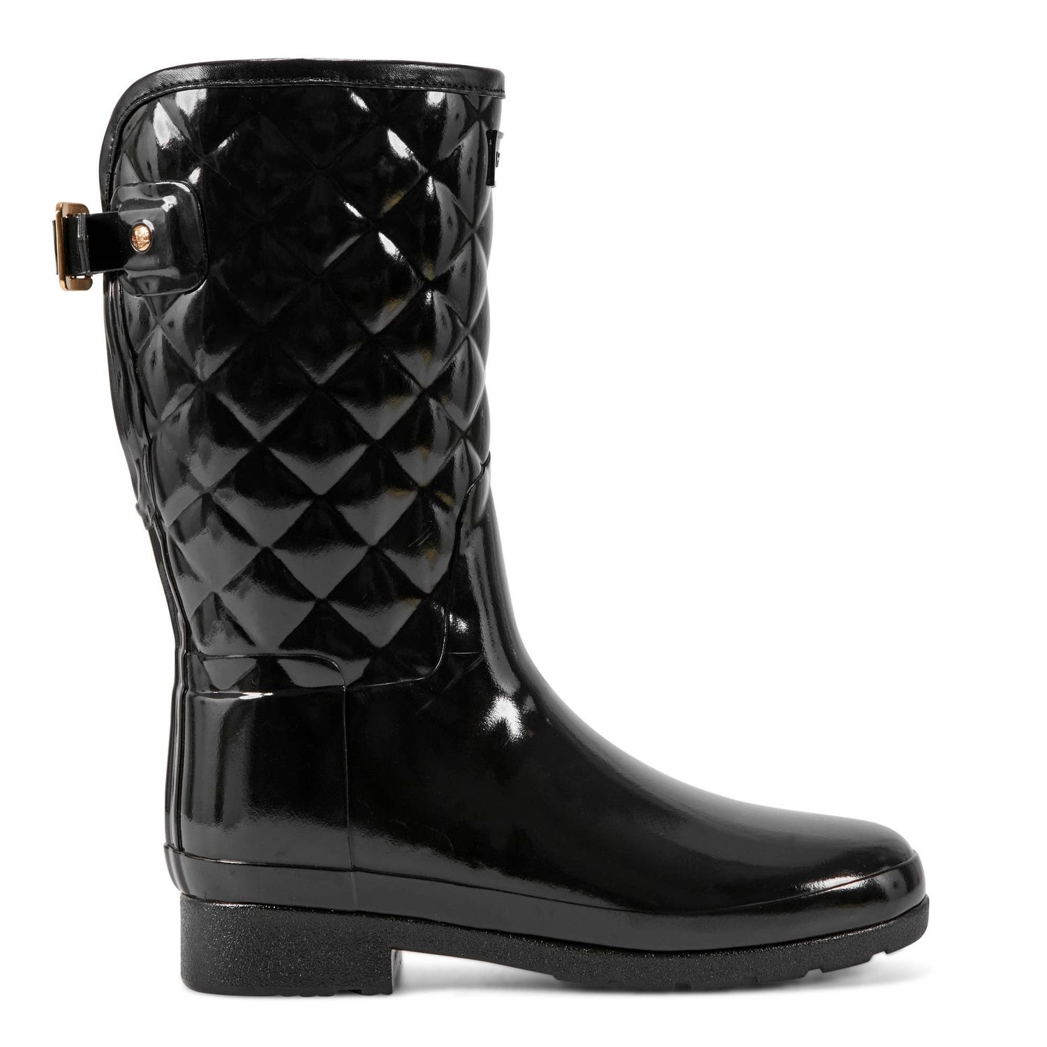 Refined 100% Waterproof Quilt Short Boot Gloss, Color: Black, Size: 8