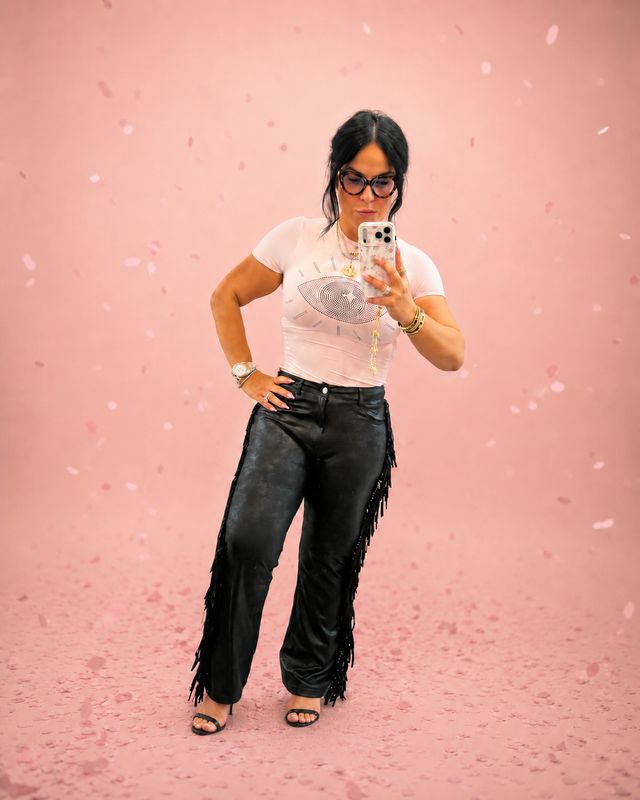 Vegan Leather Fringed High Waisted Straight Leg Pants