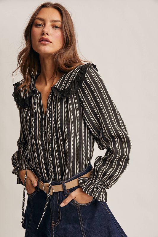 Embroidered Collar Textured Blouse