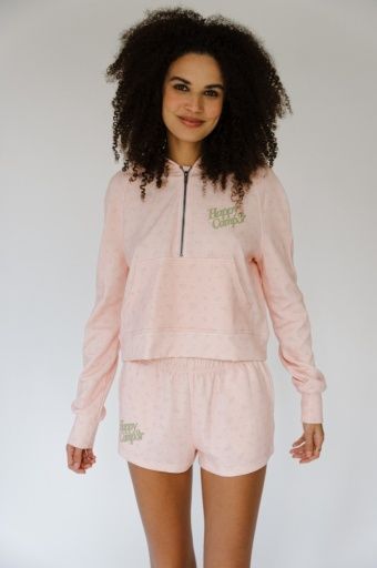 PINK PEONY HALF ZIP SCUBA HOODIE