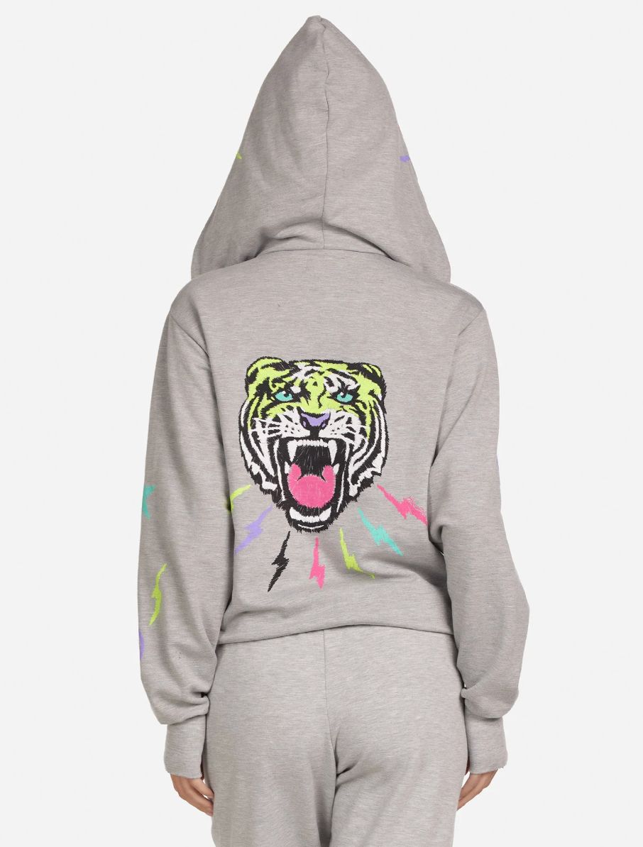 Leann Neon Lightning Tiger Hooded Zip-Up