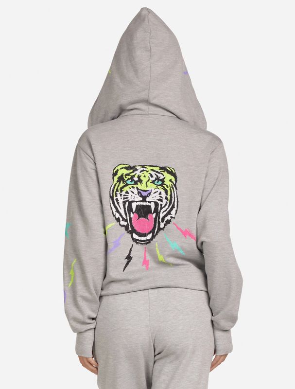 Leann Neon Lightning Tiger Hooded Zip-Up