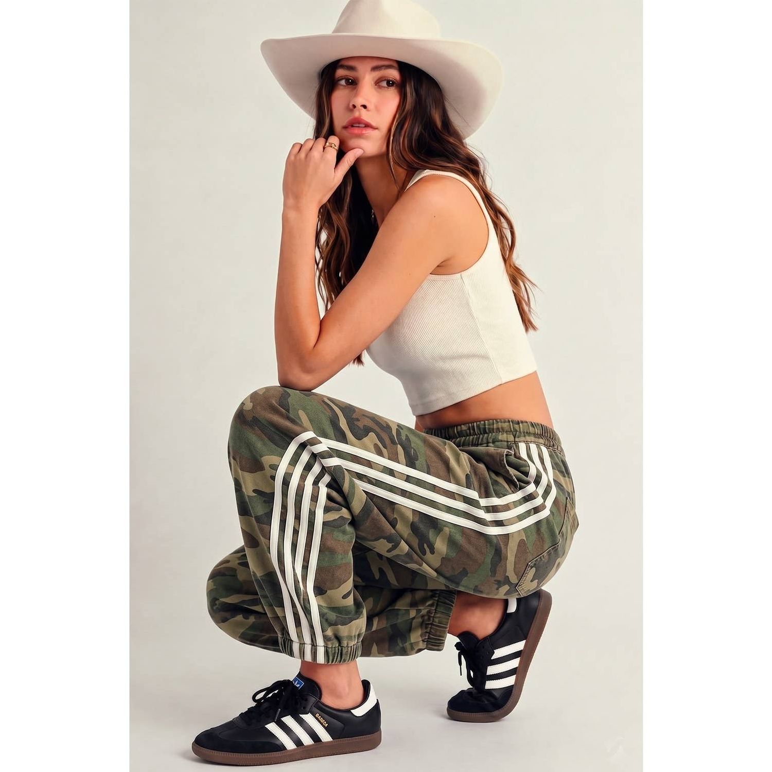 Soft Washed Vintage Camo Four Stripe Track Jogger Pants, Color: VINTAGE CAMO, Size: S