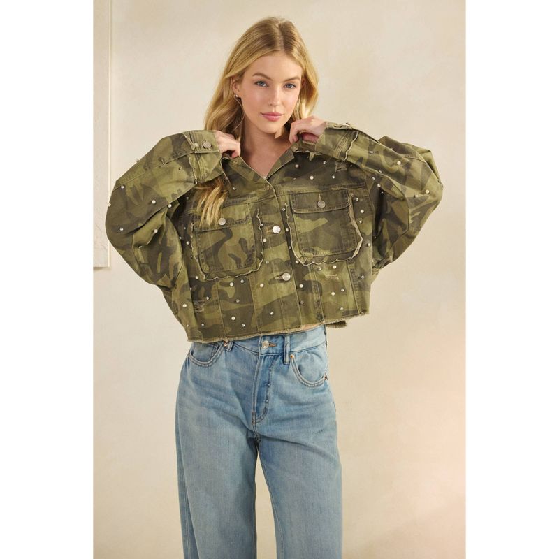 Scallop Detailed Glitzy Denim Jacket