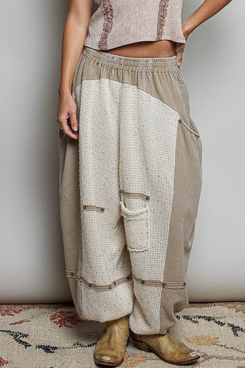 Thermal High Rise Jogger Baggy Knit Sweater Pants, Size: S