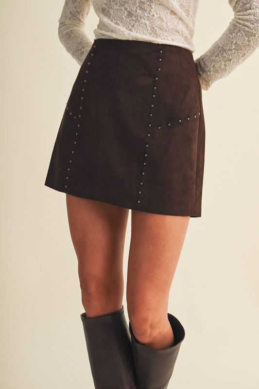 Studded Seam Geometric A-Line Skirt