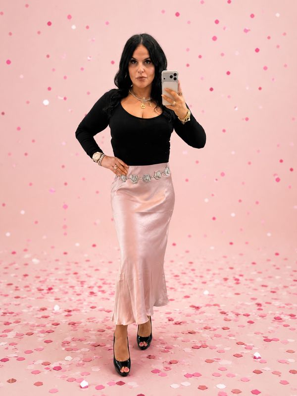 Dusty Rose Satin Midi Slip Skirt