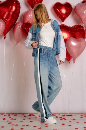 Faux Denim Stripe Pants, Colour: blue navy/whit, Size: XS