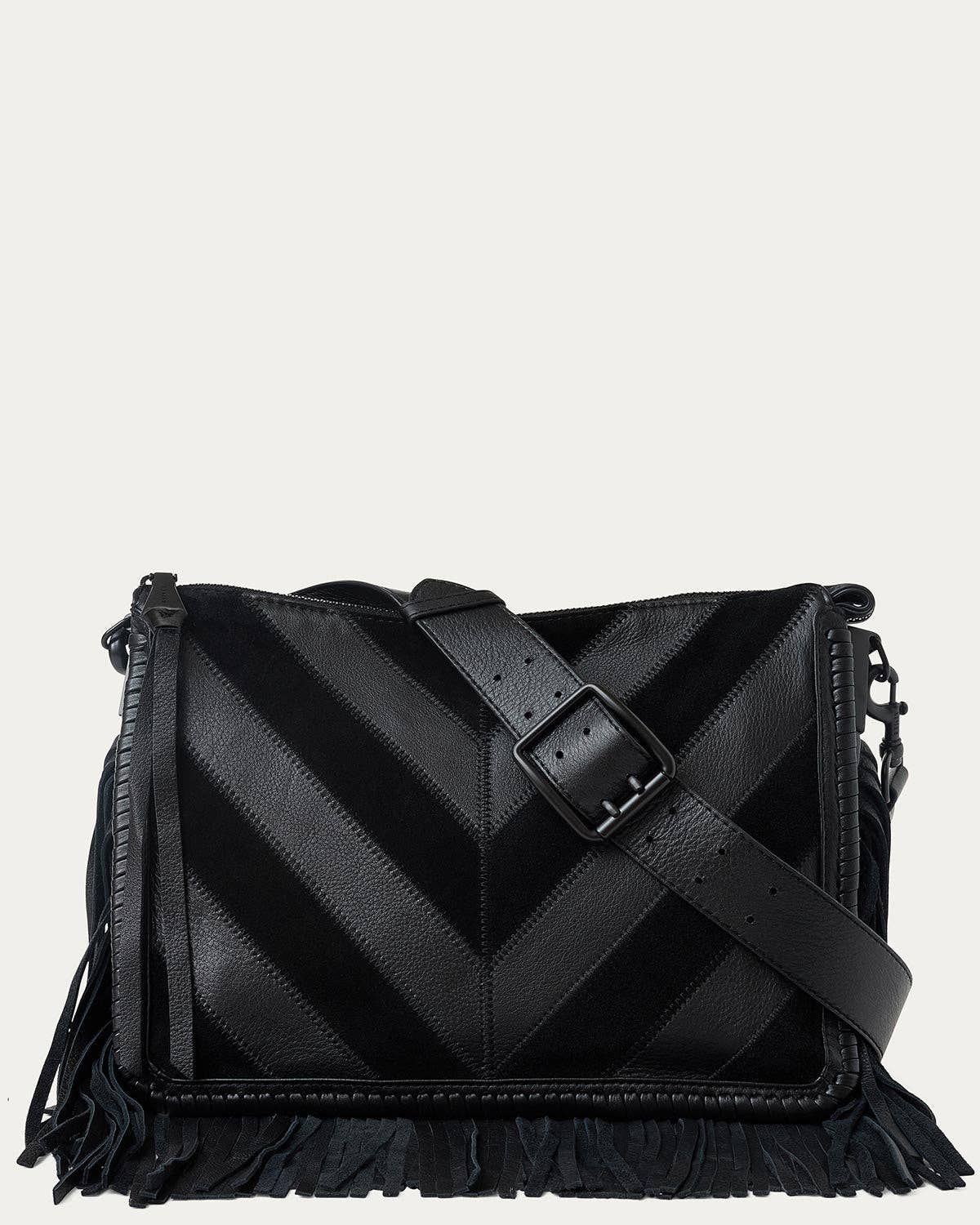 Famous Fringe Large Crossbody, Color: Black Chevron