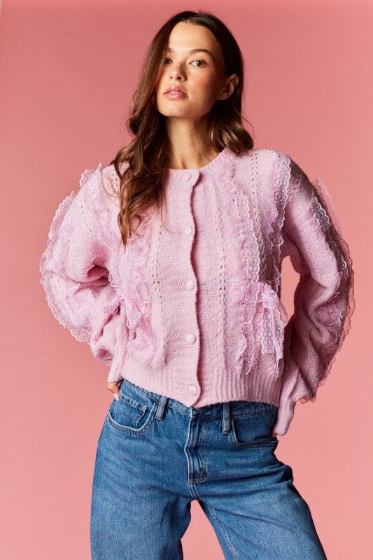 Lace Knitted Cardigan With Bow