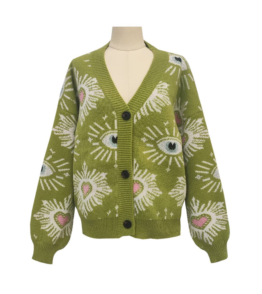 Mystical Gorgeously Eye Cardigan, Color: Green, Size: One Size