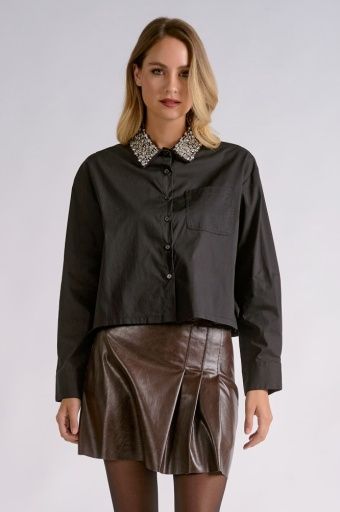 Blinged Collar Blouse, Colour: black, Size: S