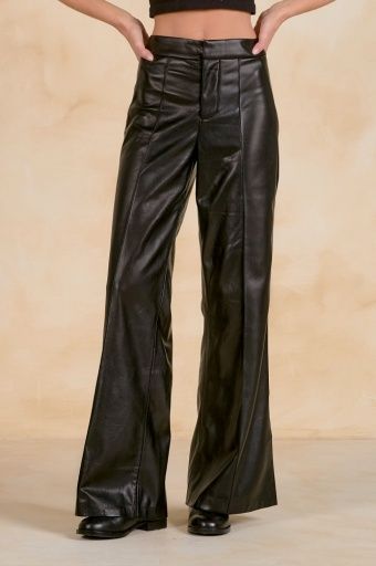 Leather High Waisted Flair Pants, Colour: black, Size: XS