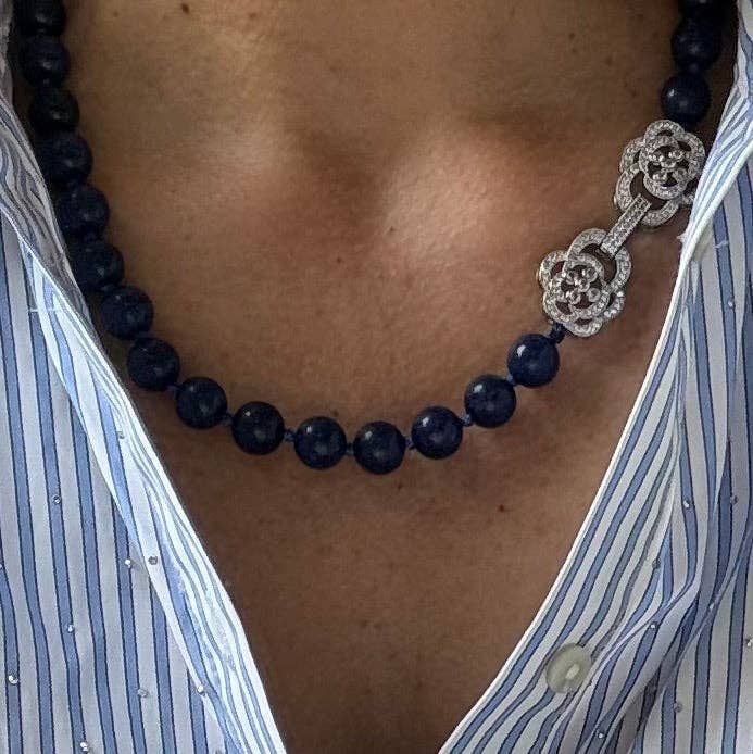 Camellia Gemstone Necklace, Color: Blue Lapis
