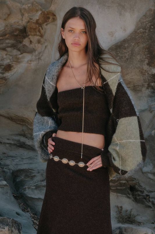 Argyle Jacquard-Knit Shrug Cardigan