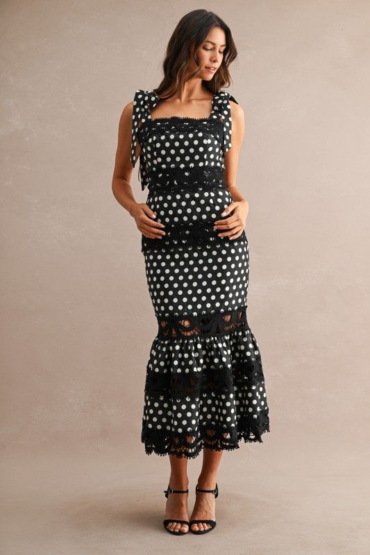 Jacquard Polka Dot Lace Mermaid Midi Dress