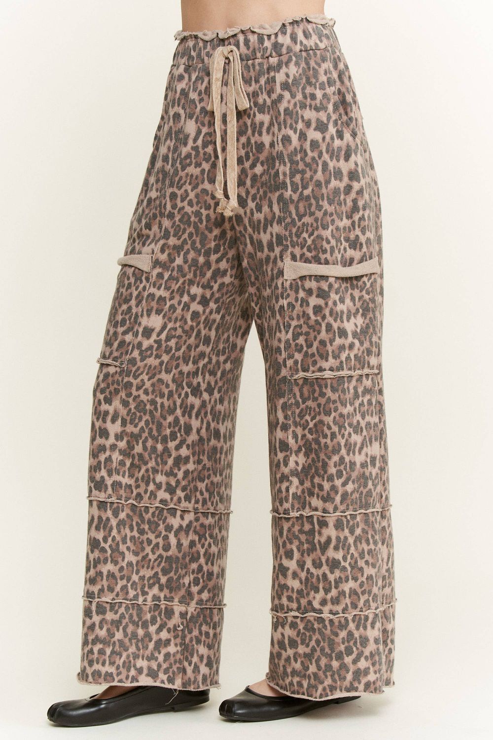 Animal Leopard Wide Leg Pants, Color: Mocha, Size: S