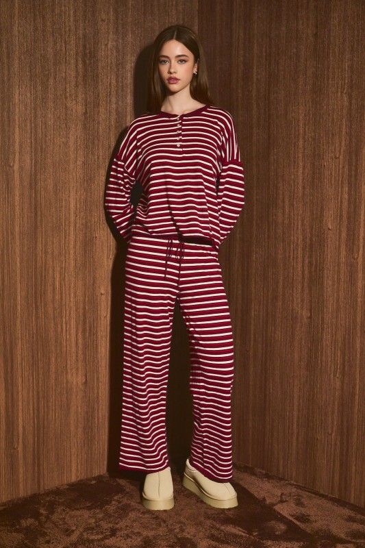 Striped Knit Wide Leg Sweater Pants