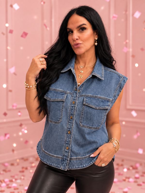 Cap Sleeve Denim Shirt