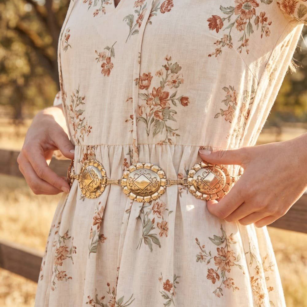 Round Filigree Concho Chain Belt, Color: G