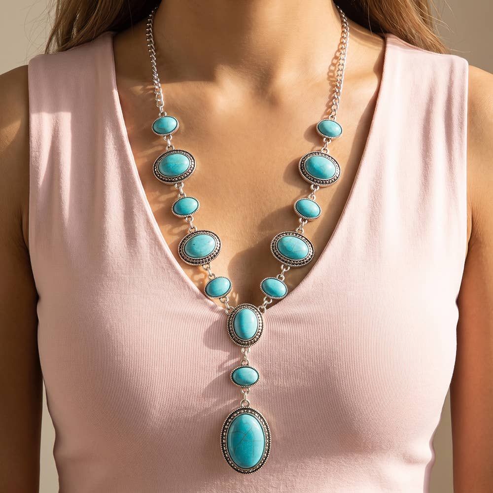 Western Turquoise Concho Station Y Necklace, Color: TQBS