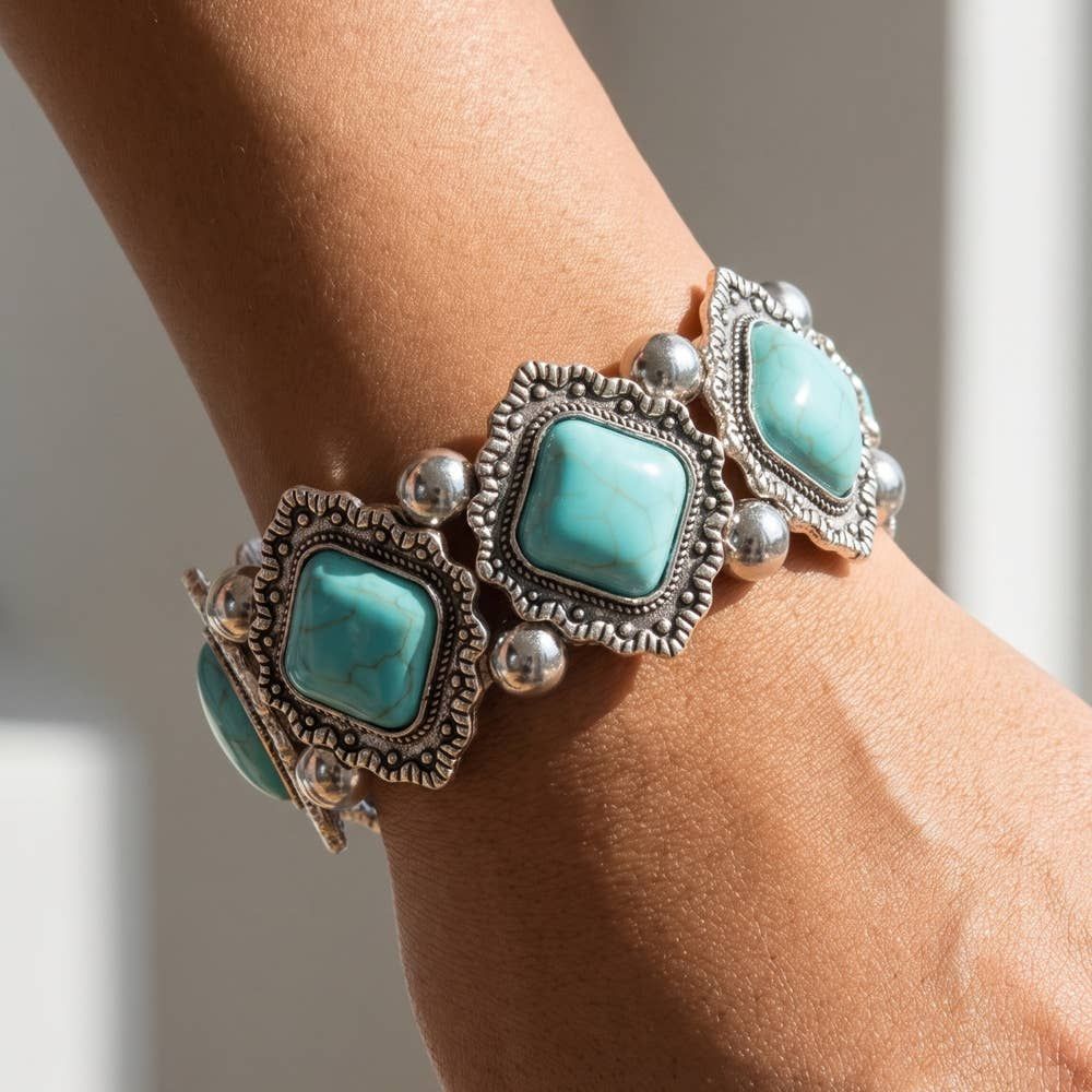 Turquoise Diamond Concho Stretch Bracelet, Color: TQS