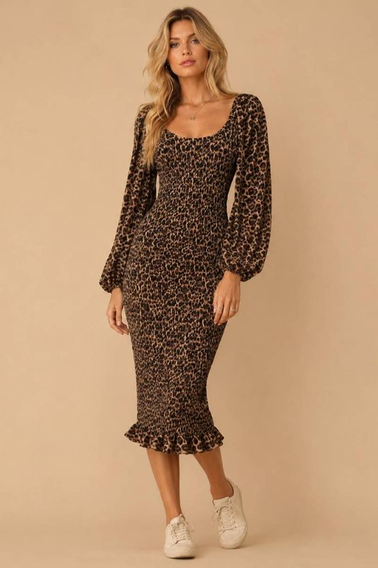 Wild Elegance Smocked Midi Dress