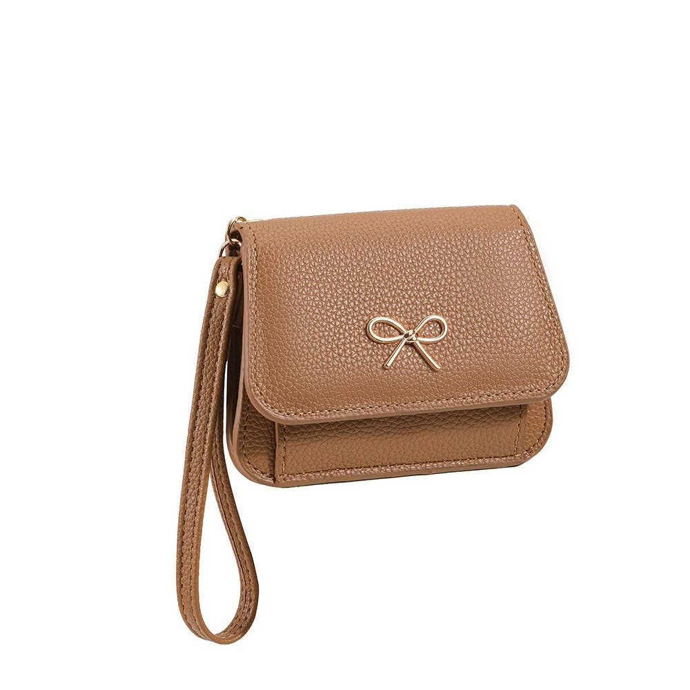 Bow Charm Vegan Leather Flap Wristlet, Color: LBR