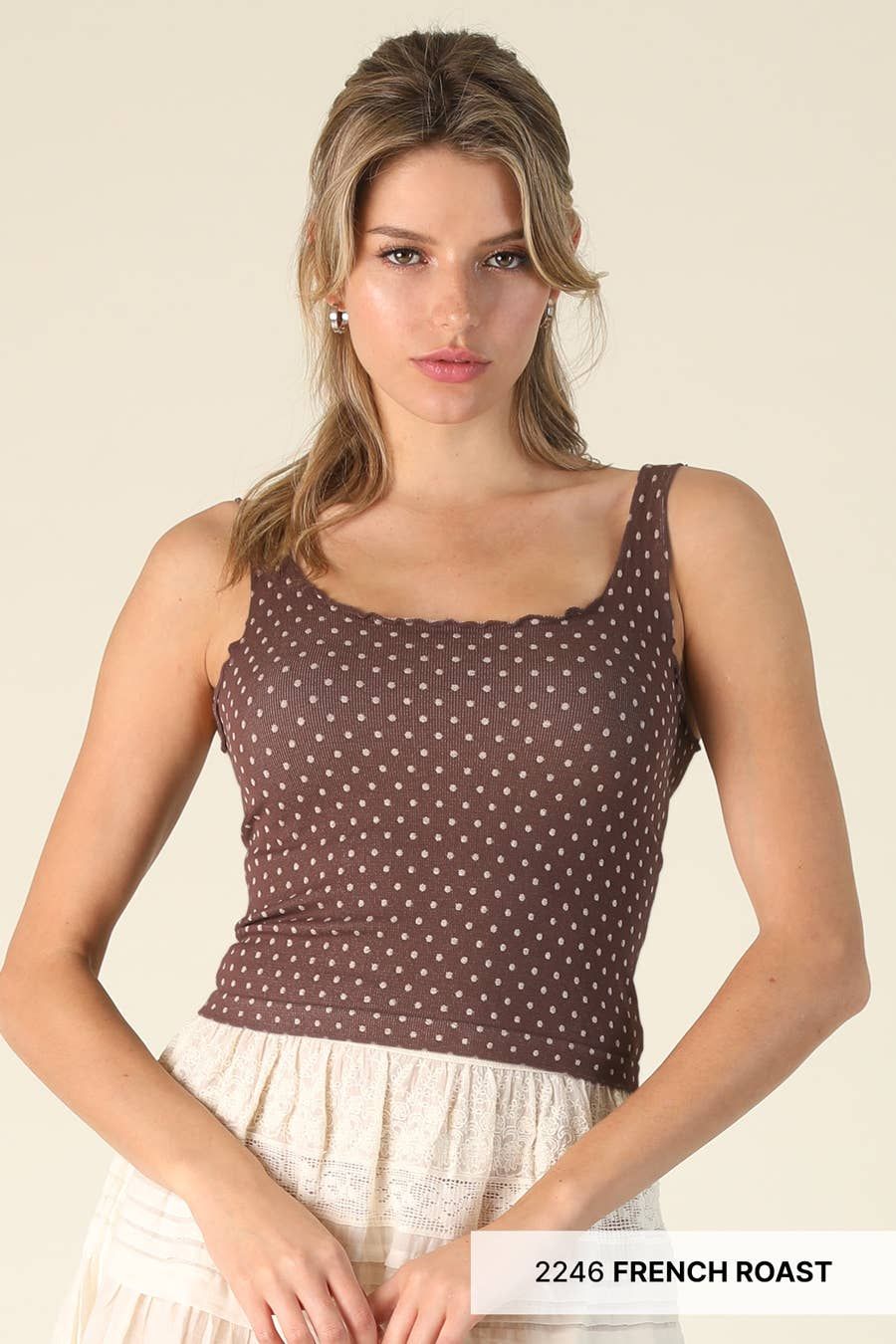 Polka Dot Edge Crop Top, Color: 2246 French Roast