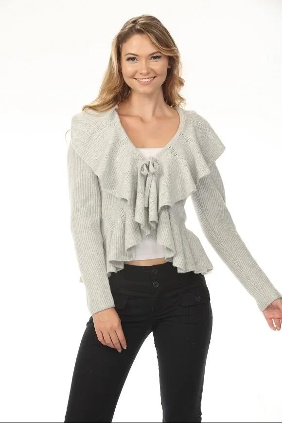 Isabella Ruffle Tie Knit Cardigan