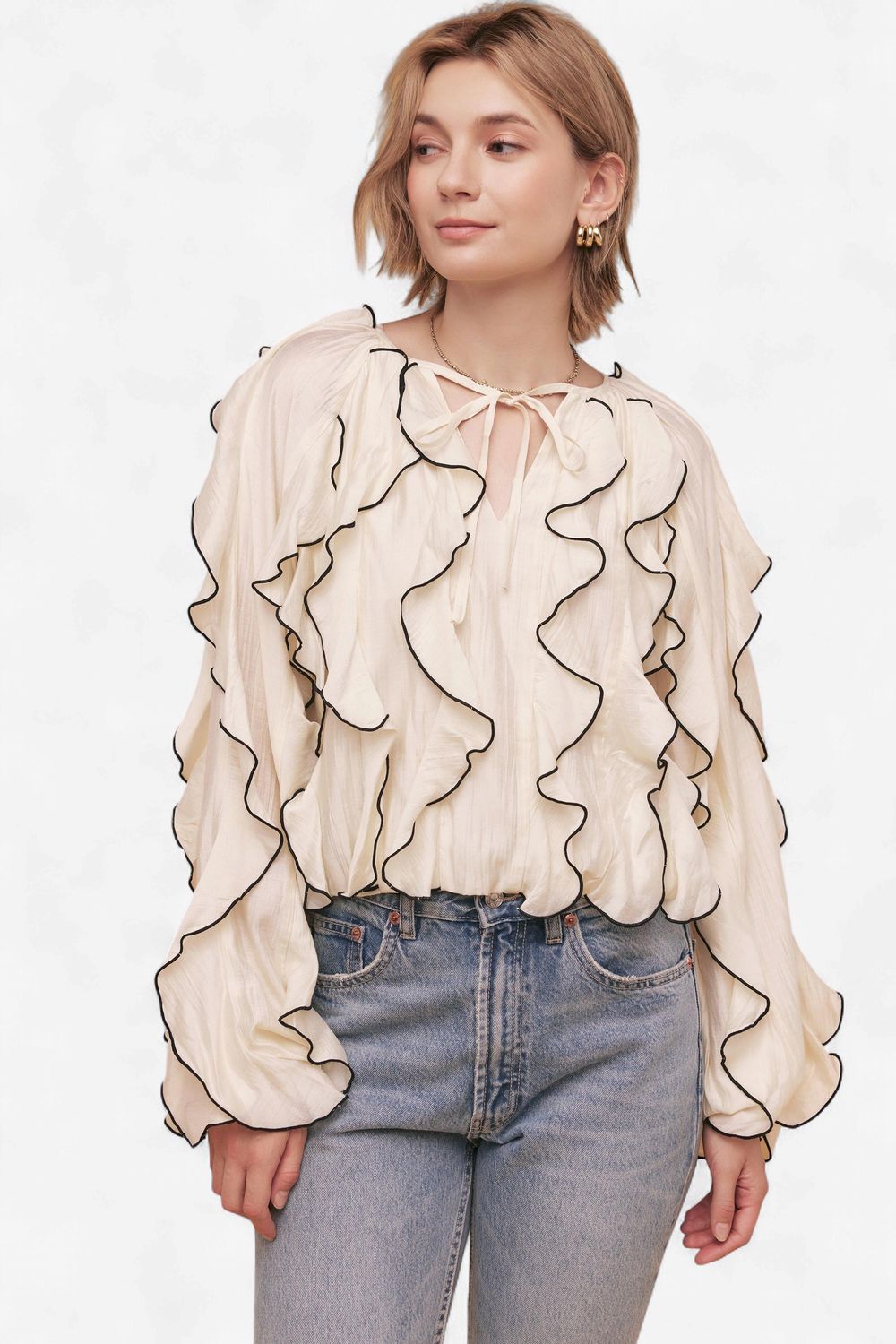 Cascading Ruffled Bubble Blouse