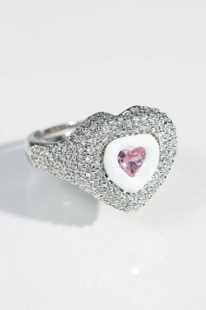Micro Pavé Heart Enamel Ring, Color: Pink