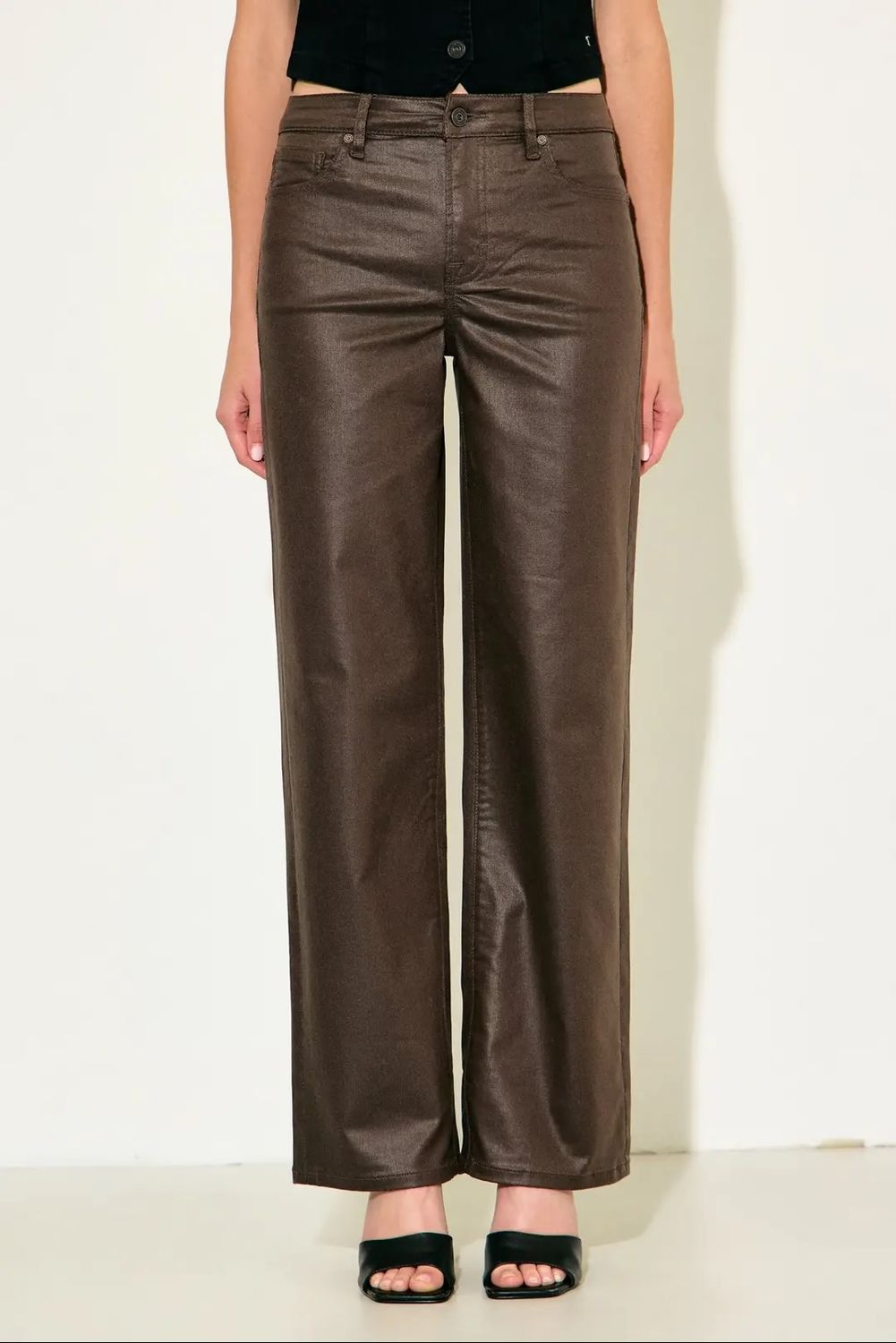 Coated Brown Denim Pants