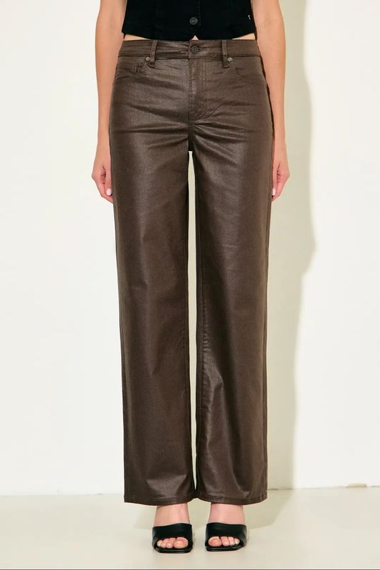 Coated Brown Denim Pants