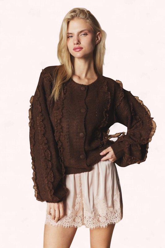 Chocolate Lace Bow Cardigan