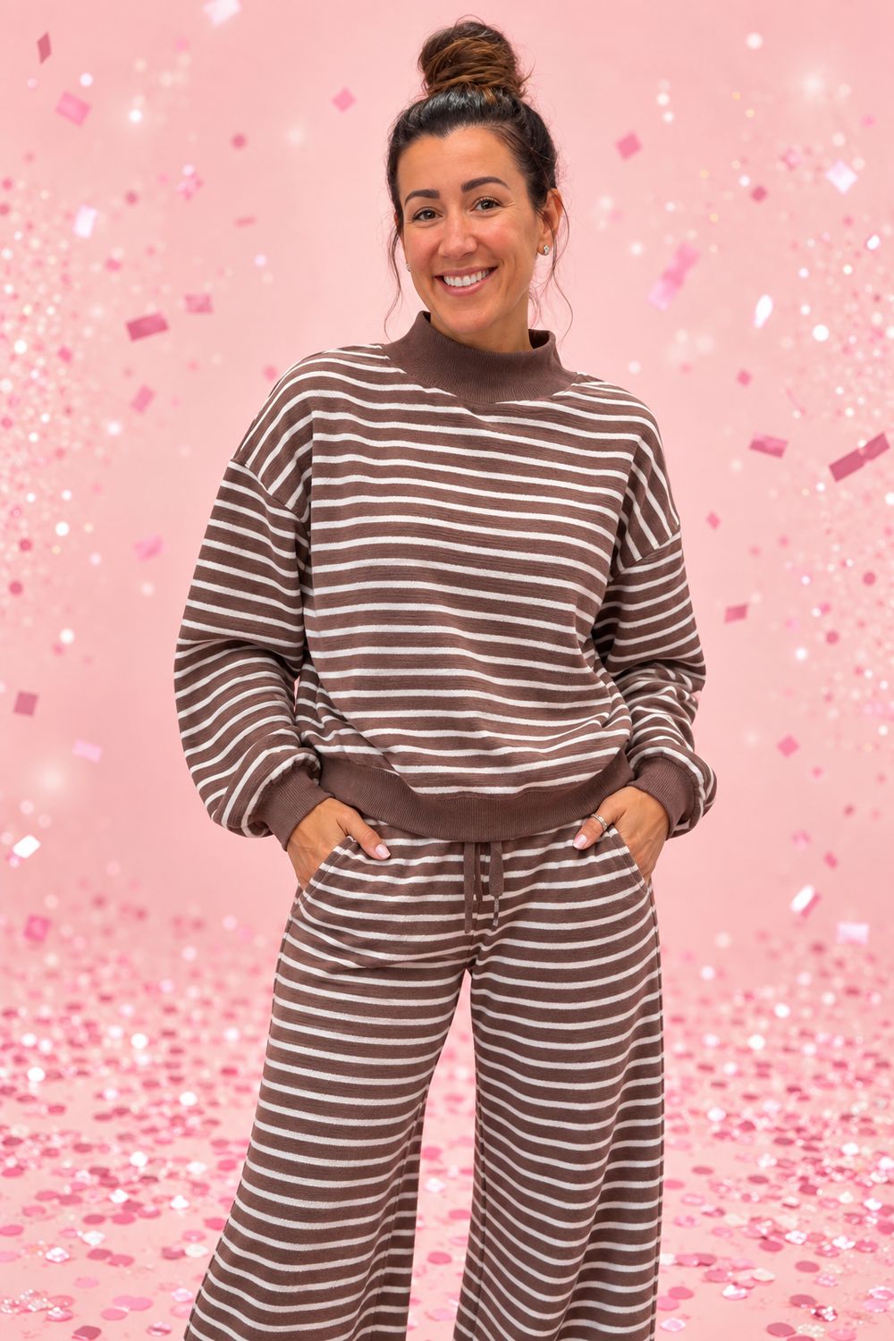 Striped Mock Neck Lounge Pant Set