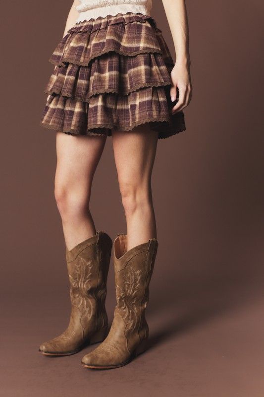 Plaid Tiered Ruffle Mini Skirt