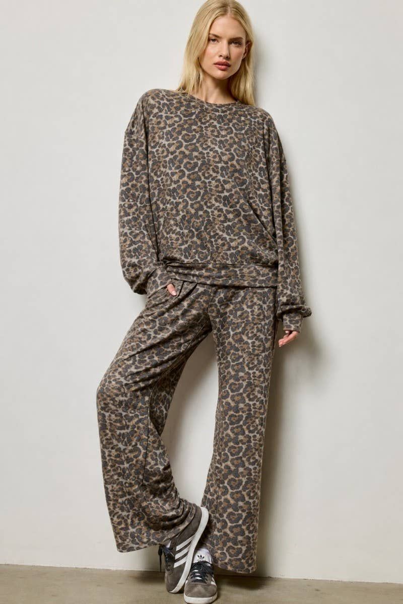 LIGHTWEIGHT FRENCH TERRY SWEATPANTS, Color: LEOPARD, Size: L