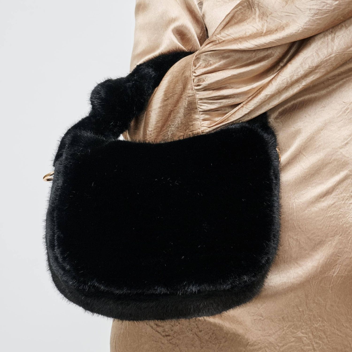 Monica - Faux Fur Crossbody, Color: Black
