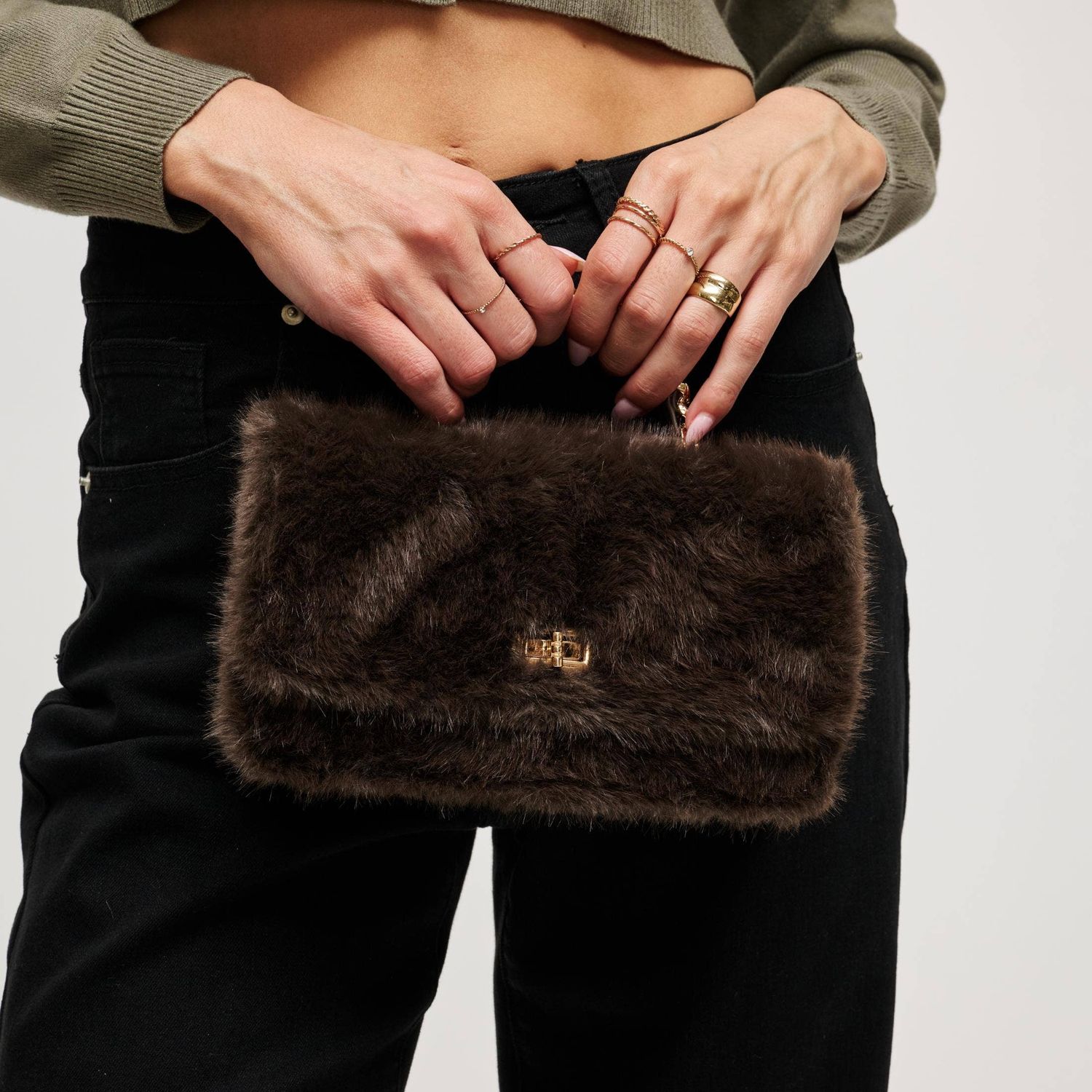 Lulu - Faux Fur Crossbody, Color: Chocolate