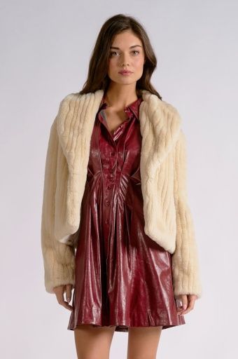 Beige Fur Collar Jacket, Colour: beige, Size: S