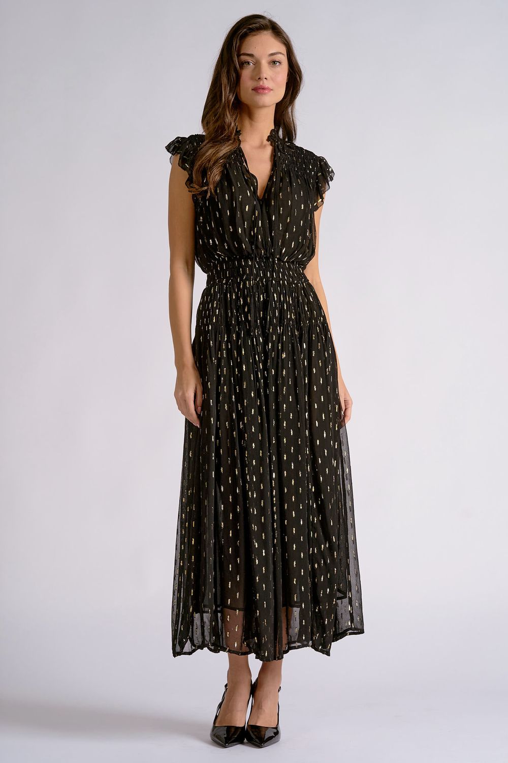 Black &amp; Gold Mettalic Ruffle Dress