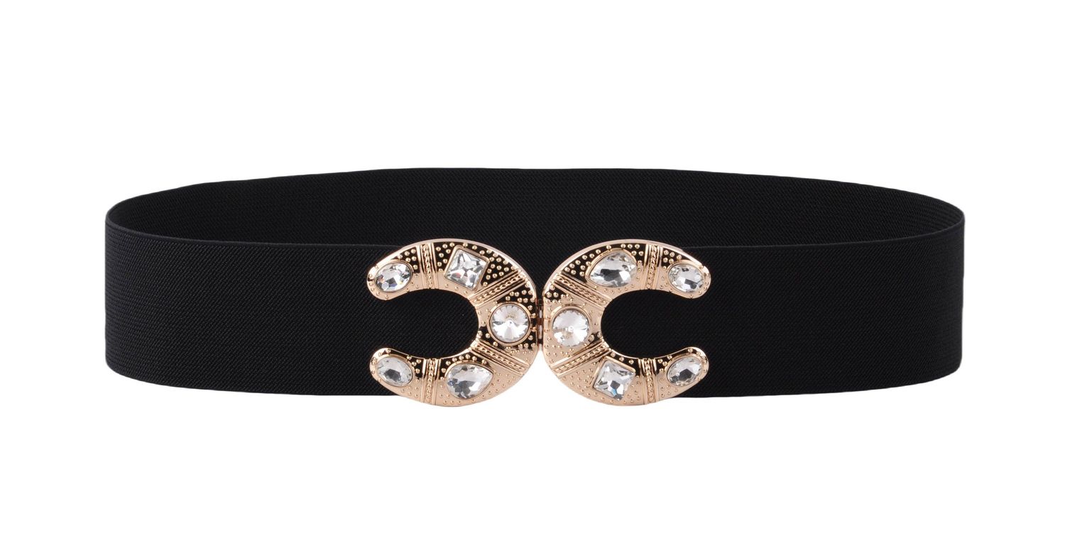 Stretch Belt with Rhinestone Crescent Moon Clasp, Size: SM